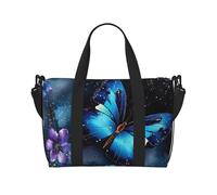 Sports Gym Bag for Women Men Travel Duffel Bag Tote Weekender Bag Carry on Overnight Bag for Travel Swimming Fitness Workout Sports Galaxy Blue Butterfly Duffle Bag, Galaxy Blue Butterfly, One Size
