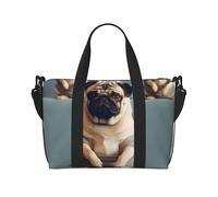 Sports Gym Bag for Women Men Travel Duffel Bag Tote Weekender Bag Carry on Overnight Bag for Travel Swimming Fitness Workout Sports Black and White Marble Duffle Bag, Yoga Pug, One Size