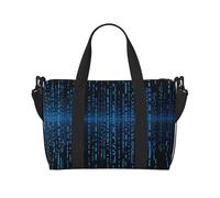 Sports Gym Bag for Women Men Travel Duffel Bag Tote Weekender Bag Carry on Overnight Bag for Travel Swimming Fitness Workout Sports Burning Soccer Ball Duffle Bag, The Blue Binary Matrix, One Size