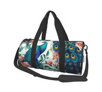 Sports Gym Bag for Women Men Travel Duffel Bag Tote Weekender Bag Carry on Overnight Bag for Travel Swimming Fitness Workout Sports Black and White Marble Duffle Bag, Beautiful Peacock Flowers, One