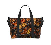 Sports Gym Bag for Women Men Travel Duffel Bag Tote Weekender Bag Carry on Overnight Bag for Travel Swimming Fitness Workout Sports Puppys pug Duffle Bag, Heaps Of Orange Monarch Butterflies, One Size