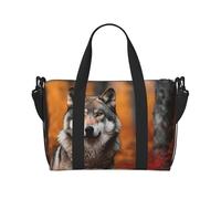 Sports Gym Bag for Women Men Travel Duffel Bag Tote Weekender Bag Carry on Overnight Bag for Travel Swimming Fitness Workout Sports Colorful Succulent Duffle Bag, Autumn Animals Wolf, One Size