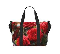 Sports Gym Bag for Women Men Travel Duffel Bag Tote Weekender Bag Carry on Overnight Bag for Travel Swimming Fitness Workout Sports Red Roses Bush in The Garden Duffle Bag, Red Roses Bush In The