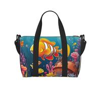 Sports Gym Bag for Women Men Travel Duffel Bag Tote Weekender Bag Carry on Overnight Bag for Travel Swimming Fitness Workout Sports Cute Funny Monkey Banana Duffle Bag, Coral Reef With Colorful Fish