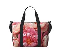 Sports Gym Bag for Women Men Travel Duffel Bag Tote Weekender Bag Carry on Overnight Bag for Travel Swimming Fitness Workout Sports Pink Purple Butterfly Duffle Bag, Peony Flowers Blossom, One Size