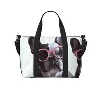Sports Gym Bag for Women Men Travel Duffel Bag Tote Weekender Bag Carry on Overnight Bag for Travel Swimming Fitness Workout Sports Mountain Sunset Landscape Duffle Bag, French Bulldog Pink Glasses