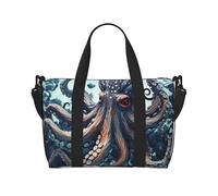 Sports Gym Bag for Women Men Travel Duffel Bag Tote Weekender Bag Carry on Overnight Bag for Travel Swimming Fitness Workout Sports Foliage and Herbs with Dragonflies Winged Duffle Bag, Cool Octopus
