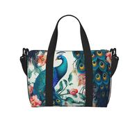 Sports Gym Bag for Women Men Travel Duffel Bag Tote Weekender Bag Carry on Overnight Bag for Travel Swimming Fitness Workout Sports Black and White Marble Duffle Bag, Beautiful Peacock Flowers, One