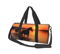 Sports Gym Bag for Women Men Travel Duffel Bag Tote Weekender Bag Sunsets Lake Horses Carry on Overnight Bag for Travel Swimming Fitness Workout Sports Duffle Bag, Black, One Size