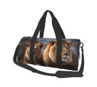 Sports Gym Bag for Women Men Travel Duffel Bag Tote Weekender Bag Two lions Carry on Overnight Bag for Travel Swimming Fitness Workout Sports Duffle Bag, Black, One Size
