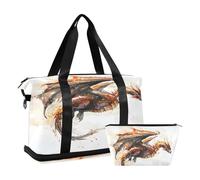 Sports Gym Bag Travel Duffel Bag Weekender Overnight Bag with Wet Pocket Shoes Compartment and Toiletry Bag Watercolor Flying Dragon for Woman Men