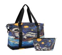 Sports Gym Bag Travel Duffel Bag Weekender Overnight Bag with Wet Pocket Shoes Compartment and Toiletry Bag A Simple Painting of an Astronaut on A Hammock Looking at The Starry Night for Woman Men
