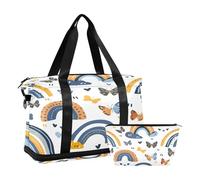 Sports Gym Bag Travel Duffel Bag Weekender Overnight Bag with Wet Pocket Shoes Compartment and Toiletry Bag Rainbows and Butterflies for Woman Men
