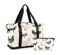 Sports Gym Bag Travel Duffel Bag Weekender Overnight Bag with Wet Pocket Shoes Compartment and Toiletry Bag Black Red Chicken for Woman Men