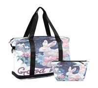 Sports Gym Bag Travel Duffel Bag Weekender Overnight Bag with Wet Pocket Shoes Compartment and Toiletry Bag Lovely Rabbit Surrounded by Moon for Woman Men