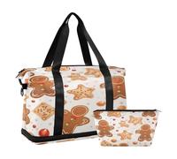 Sports Gym Bag Travel Duffel Bag Weekender Overnight Bag with Wet Pocket Shoes Compartment and Toiletry Bag Christmas Brown Gingerbread Man for Woman Men