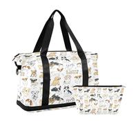 Sports Gym Bag Travel Duffel Bag Weekender Overnight Bag with Wet Pocket Shoes Compartment and Toiletry Bag Doodle Dog Pug Corgi Golden Retriever Husky Labrador Dachshund for Woman Men