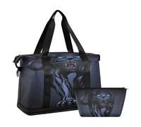 Sports Gym Bag Travel Duffel Bag Weekender Overnight Bag with Wet Pocket Shoes Compartment and Toiletry Bag Roaring Black Panther for Woman Men