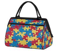 Sports Gym Bag Travel Duffle Bag, Autistic Puzzle Waterproof Weekender Carry On Tote Bags for Men Women