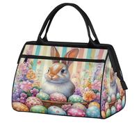 Sports Gym Bag Travel Duffle Bag, Colorful Easter Eggs Cute Bunny Rabbit Waterproof Weekender Carry On Tote Bags for Men Women