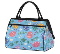 Sports Gym Bag Travel Duffle Bag, Colorful Easter Eggs Spring Leaves Waterproof Weekender Carry On Tote Bags for Men Women