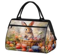 Sports Gym Bag Travel Duffle Bag, Cute Rabbit Basket Easter Waterproof Weekender Carry On Tote Bags for Men Women