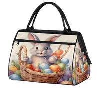 Sports Gym Bag Travel Duffle Bag, Easter Basket Easter Egg Cute Grey Rabbit Waterproof Weekender Carry On Tote Bags for Men Women