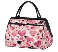 Sports Gym Bag Travel Duffle Bag, Pink Heart Valentine's Day Lover Romantic Waterproof Weekender Carry On Tote Bags for Men Women