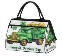 Sports Gym Bag Travel Duffle Bag, St. Patrick's Day Green Truck with Gold Coin Clover Leaf Waterproof Weekender Carry On Tote Bags for Men Women