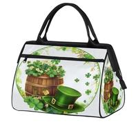 Sports Gym Bag Travel Duffle Bag, St. Patrick's Day Spring Green Shamrock Clover and Hat Waterproof Weekender Carry On Tote Bags for Men Women