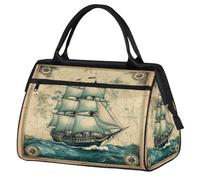 Sports Gym Bag Travel Duffle Bag, Vintage Nautical Map Clipper Ship Compass Waterproof Weekender Carry On Tote Bags for Men Women