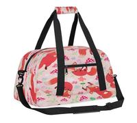 Sports Gym Bag with Front Zipper Pocket for School Practice or Overnight Travel Weekender Sleepover Tote Bag, Red Foxes Mushrooms, 18.9"L x 8.7"W x 7"10.6"H