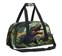 Sports Gym Bag with Front Zipper Pocket for School Practice or Overnight Travel Weekender Sleepover Tote Bag, Dinosaur Moon, 18.9"L x 8.7"W x 7"10.6"H
