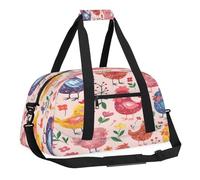 Sports Gym Bag with Front Zipper Pocket for School Practice or Overnight Travel Weekender Sleepover Tote Bag, Chickens Floral, 18.9"L x 8.7"W x 7"10.6"H