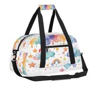 Sports Gym Bag with Front Zipper Pocket for School Practice or Overnight Travel Weekender Sleepover Tote Bag, Cute Rainbow Clouds, 18.9"L x 8.7"W x 7"10.6"H