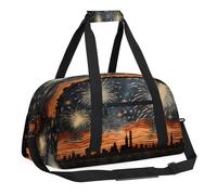 Sports Gym Bag with Front Zipper Pocket for School Practice or Overnight Travel Weekender Sleepover Tote Bag, Celebrating Holiday Fireworks, 18.9"L x 8.7"W x 7"10.6"H