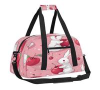 Sports Gym Bag with Front Zipper Pocket for School Practice or Overnight Travel Weekender Sleepover Tote Bag, Cherry Rabbits, 18.9"L x 8.7"W x 7"10.6"H