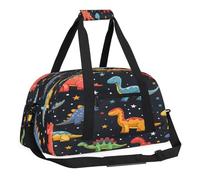 Sports Gym Bag with Front Zipper Pocket for School Practice or Overnight Travel Weekender Sleepover Tote Bag, Rainbow Dinosaur, 18.9"L x 8.7"W x 7"10.6"H