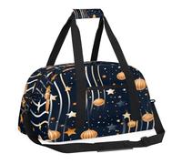 Sports Gym Bag with Front Zipper Pocket for School Practice or Overnight Travel Weekender Sleepover Tote Bag, Galaxy Sun Moon Geometric, 18.9"L x 8.7"W x 7"10.6"H