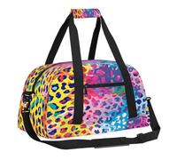 Sports Gym Bag with Front Zipper Pocket for School Practice or Overnight Travel Weekender Sleepover Tote Bag, Rainbow Leopard, 18.9"L x 8.7"W x 7"10.6"H