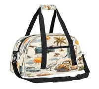 Sports Gym Bag with Front Zipper Pocket for School Practice or Overnight Travel Weekender Sleepover Tote Bag, Palm Leaf Cars, 18.9"L x 8.7"W x 7"10.6"H
