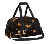 Sports Gym Bag with Front Zipper Pocket for School Practice or Overnight Travel Weekender Sleepover Tote Bag, Coffee Love, 18.9"L x 8.7"W x 7"10.6"H