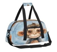 Sports Gym Bag with Front Zipper Pocket for School Practice or Overnight Travel Weekender Sleepover Tote Bag, Cute Monkeys, 18.9"L x 8.7"W x 7"10.6"H