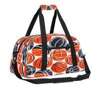 Sports Gym Bag with Front Zipper Pocket for School Practice or Overnight Travel Weekender Sleepover Tote Bag, Basketball Printed, 18.9"L x 8.7"W x 7"10.6"H