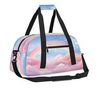 Sports Gym Bag with Front Zipper Pocket for School Practice or Overnight Travel Weekender Sleepover Tote Bag, Rainbow Cloud, 18.9"L x 8.7"W x 7"10.6"H