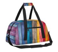 Sports Gym Bag with Front Zipper Pocket for School Practice or Overnight Travel Weekender Sleepover Tote Bag, Rainbow Wood Grain, 18.9"L x 8.7"W x 7"10.6"H