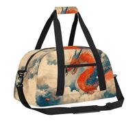 Sports Gym Bag with Front Zipper Pocket for School Practice or Overnight Travel Weekender Sleepover Tote Bag, Dinosaur Flame, 18.9"L x 8.7"W x 7"10.6"H