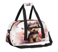 Sports Gym Bag with Front Zipper Pocket for School Practice or Overnight Travel Weekender Sleepover Tote Bag, Love Puppy, 18.9"L x 8.7"W x 7"10.6"H