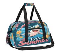 Sports Gym Bag with Front Zipper Pocket for School Practice or Overnight Travel Weekender Sleepover Tote Bag, Vacation Sharks, 18.9"L x 8.7"W x 7"10.6"H