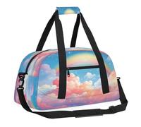 Sports Gym Bag with Front Zipper Pocket for School Practice or Overnight Travel Weekender Sleepover Tote Bag, Rainbow Colored Clouds, 18.9"L x 8.7"W x 7"10.6"H